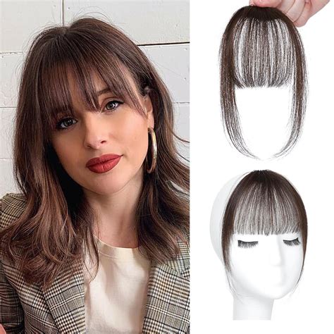Clip on Bangs Hair Fake Bangs Clip in Hair Extensions Medium Brown ...