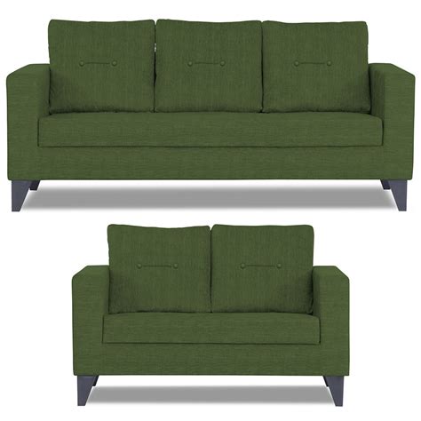 Adorn India Hallton Tufted 3+2 5 Seater Sofa Set (Green) (3 Year Warra