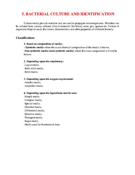 Bacterial culture and identification - 5. BACTERIAL CULTURE AND ...