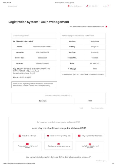 Ielts Registration Acknowledgement - Registration System ...