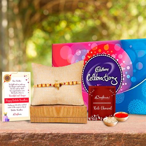 Designer Ganesha Rakhi with Cadbury Celebrations Gift Pack of 7 ...