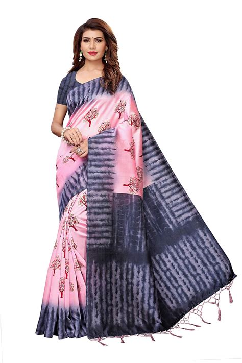Buy GoSriKi Women's Pink Color Mysore Art Silk Printed Saree Border ...