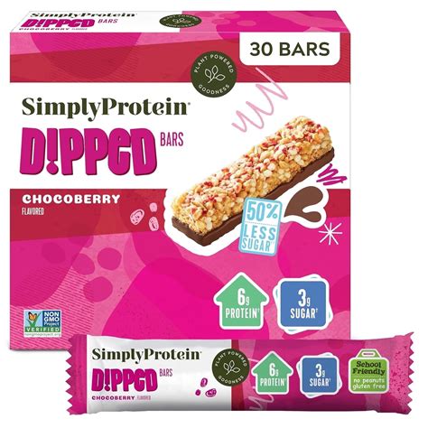 Simply Protein Plant-Based Dipped Protein Snack Bars, Chocoberry, 30 ...