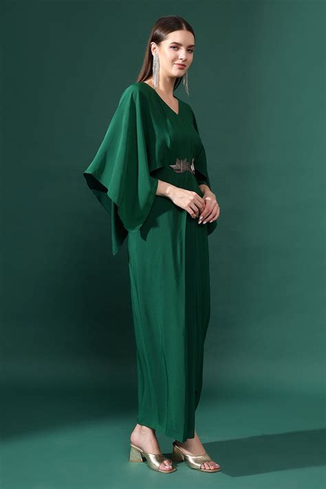Aakaar - Bottle Green Draped Dress - Elahe