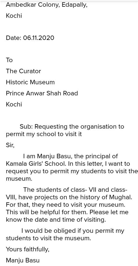 writing the letter to the curetor of a museium to seeking his ...