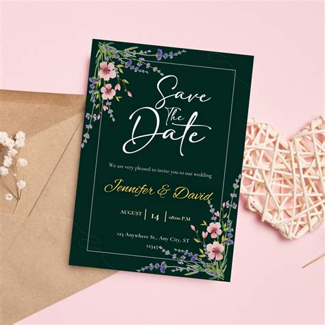 Floral Wedding Save the Date Invitation: Editable Canva Template ...