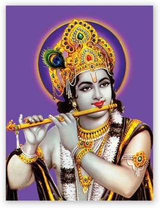 Hindu God Shri Krishna With Flute Photo Poster With Uv Textured Size 24 ...