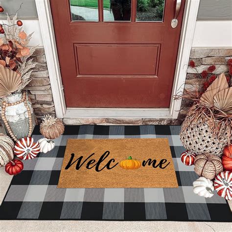 Antqov Buffalos Plaid Fall Outdoor Rug Orange Black Washable Halloween ...