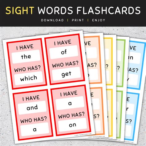 Fry Sight Word Flash Cards, 6th 100, Rainbow Sight Words Flashcards ...