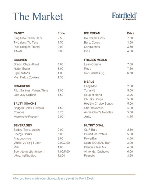 Market List Example: Prices for Candy, Ice Cream, Meals & Snacks - Studocu