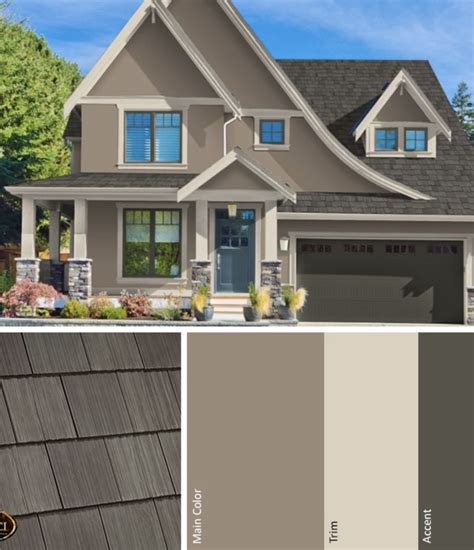 a house with gray siding and brown shingles