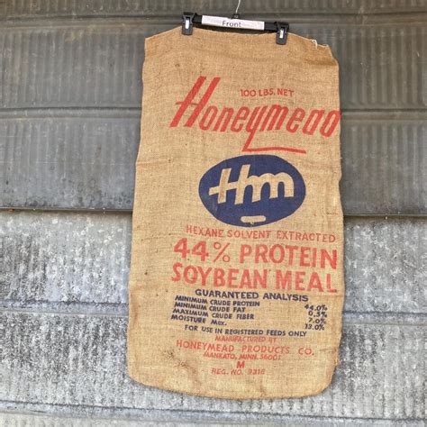 Free Shipping! Vintage Honeymead 44% Protein Soybean Oil Meal Burlap Sack Honeymead Products ...