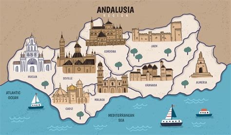 Andalusia map with landmarks | Free Vector