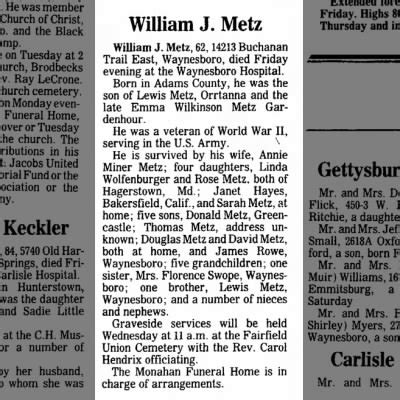 Obituary in Gettysburg Times - Newspapers.com™