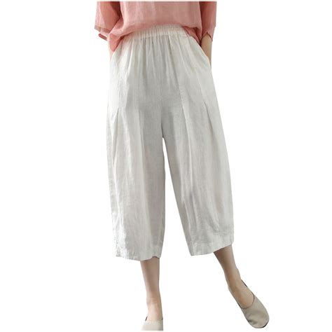 Arnsht Wide Leg Linen Pants for Women Cropped High Waisted Linen Pants ...