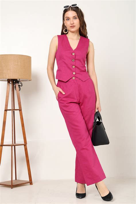 Shuklasisters X Hapfab- Pink Linen waistcoat Pant Set