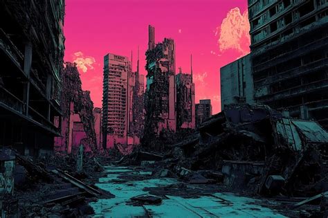 Unsettling dystopian landscape with surreal elements and anti design ...