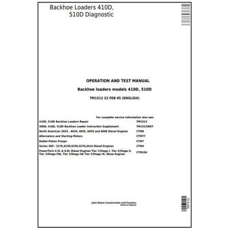TM1512 John Deere 410D, 510D Backhoe Loaders Pdf Diagnostic, Operation ...