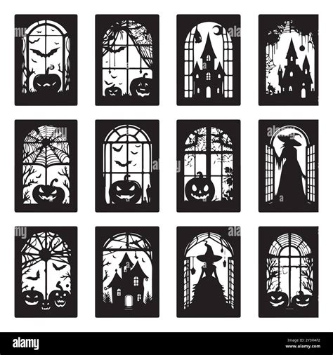 Set of Halloween window silhouettes isolated on a white background ...