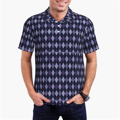 Disketp Purple and Blue Squares for Men's Polo Shirts Short Sleeve Golf ...