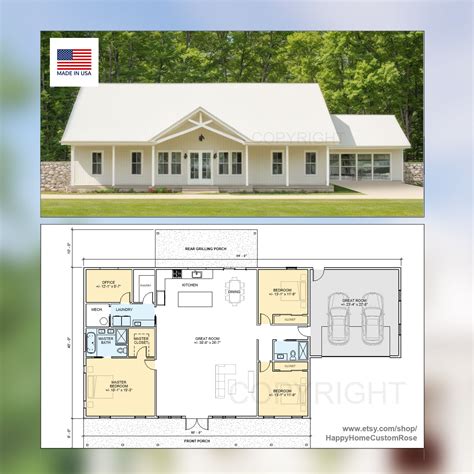 Farmhouse Barndominium - 40' X 60' House Plan Design - 3 Bed 2 Bath ...
