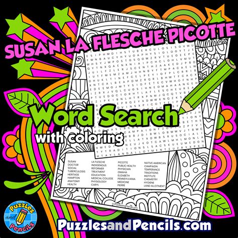 Susan La Flesche Picotte Word Search Puzzle Activity Page with Coloring ...