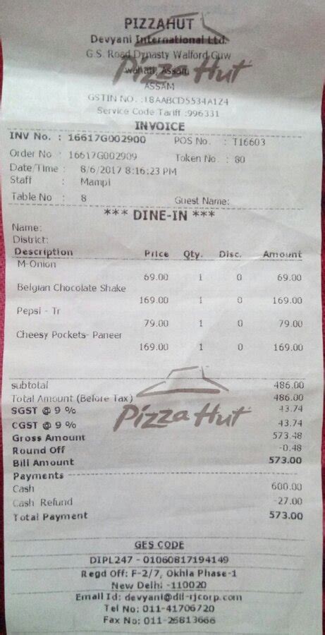 [Resolved] Pizza Hut India — additional service charges added on bill ...