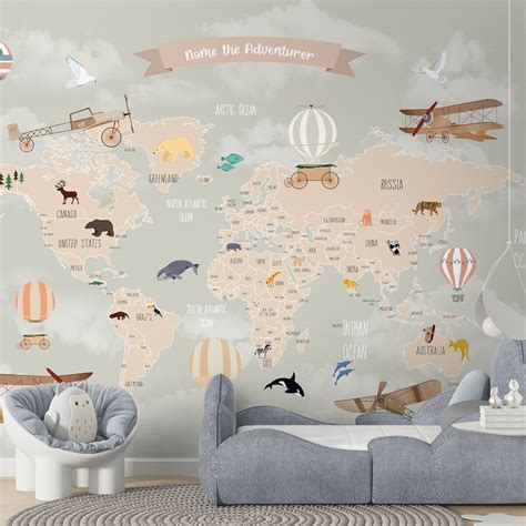Pastel Kids Bedroom Wall Size Wallpaper of World Map | Life n Colors