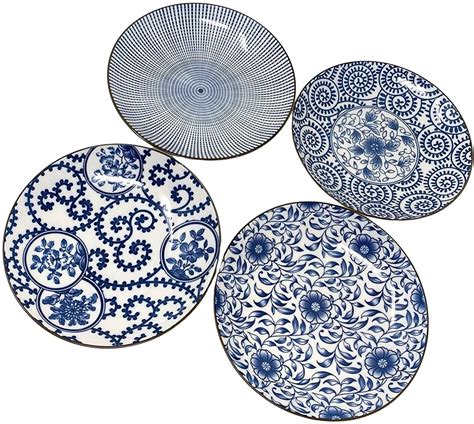 TJ Global Set of 4 Japanese Pottery Ceramic 6.8 Inch Plates for Any Meal and Dish, Japanese ...