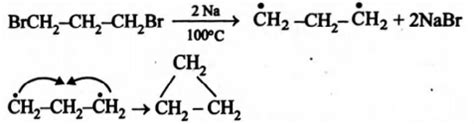 BrCH2-CH2-CH2Br reacts with Na in the presence of ether at 100°C to produce