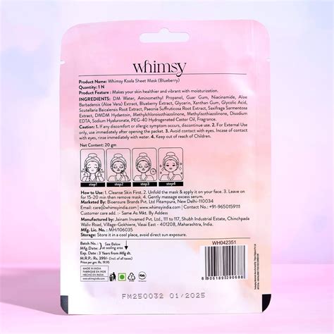 Whimsy Koala Sheet Face Mask (Blueberry) | Kids Face Mask Sheet for Girls