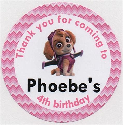 Paw Patrol Skye Designthank You For Coming To Stickers Personalised ...