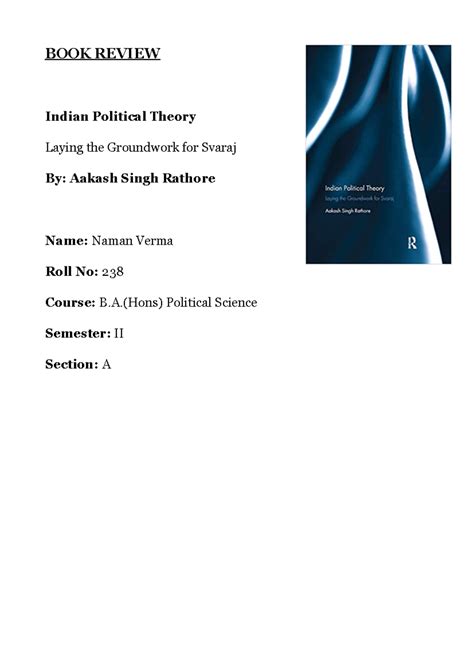 Book review - kj mm - BOOK REVIEW Indian Political Theory Laying the ...
