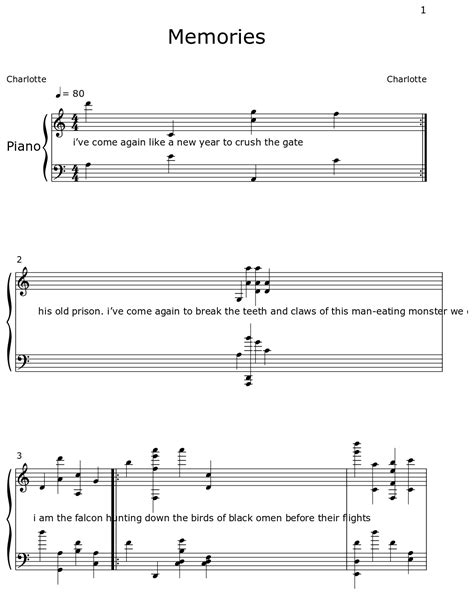 Image result for Memories Piano Tutorial Numbers