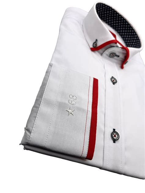 Tailored Fit White Shirt With Red Trim Button Down Collar | Suits.ie