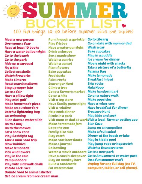 Summer Bucket List Printable (100 Fun ideas!!) | Kasey Trenum