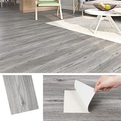 Livelynine 16 pcs 6X36" Grey Wood Flooring Peel and Stick Floor Tile ...