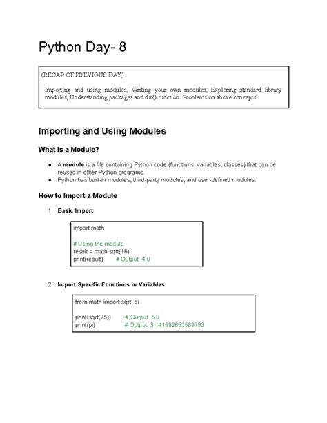 Python 8: Importing Modules & Standard Library Overview - Studocu