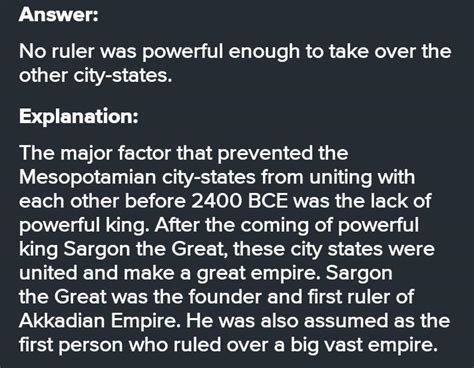Which factor prevented the Mesopotamian city-states from uniting before ...