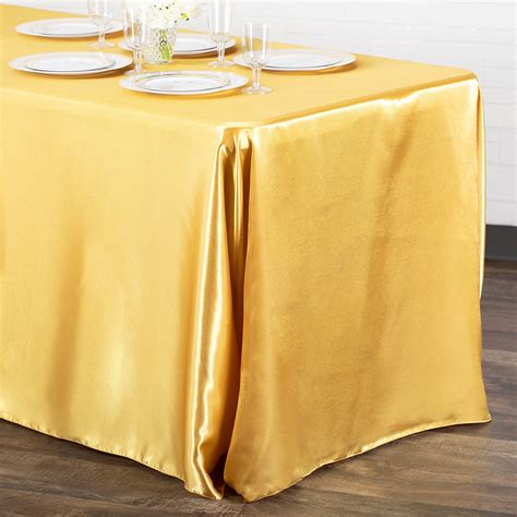 90 x 156 inch Rectangular Satin Tablecloth Bright Gold at CV Linens