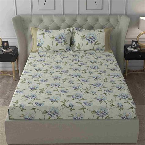 Buy Regency Neveah Printed 210TC 100 %Cotton Blue Bed Sheet Online - Maspar