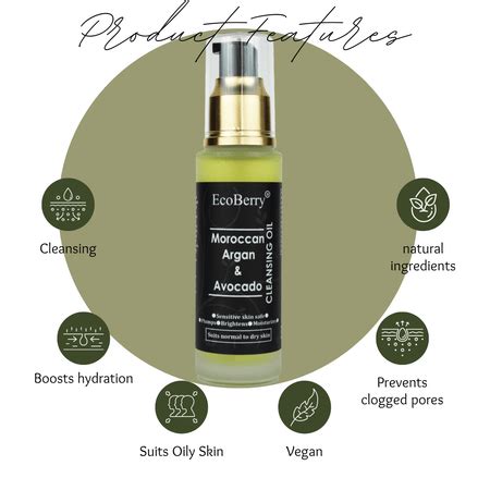 EcoBerry Natural Avocado Cleansing Oil- Moroccan Argan Blend