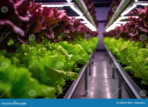 Hydroponic Lettuce Growing Under Led Lights Indoors Stock Photo - Image of generative, lettuce ...