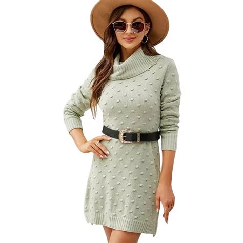 Womens Turtleneck Pullover Sweaters Knit Bodycon Sweater Dress Fall ...