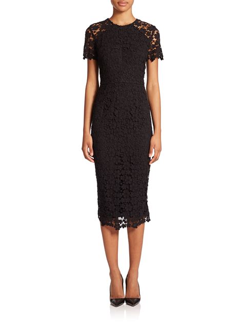 Shoshanna Short-sleeve Lace Midi Sheath Dress in Black | Lyst