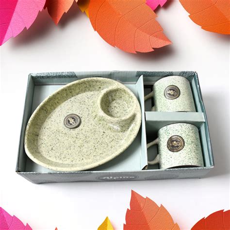 Alpino Ceramic Tea / Cups Set With Plastic Serving 2 Compartment Platt ...