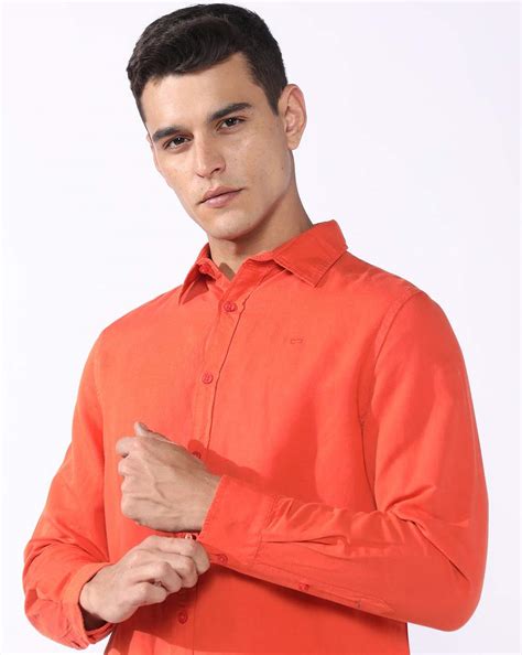 Regular Fit Linen Cotton Shirt with Signature Branding