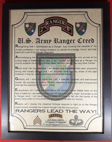 NICE or BETTER Army Ranger Creed Choice of Battalions / Units | Etsy UK