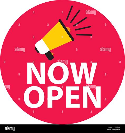 Now open label on white background. Now open banner with the megaphone speaker icon sign. red ...