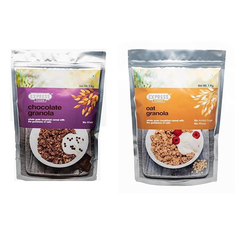 Express Foods Chocolate Granola Breakfast Cereal, 1kg & Oat Granola ...